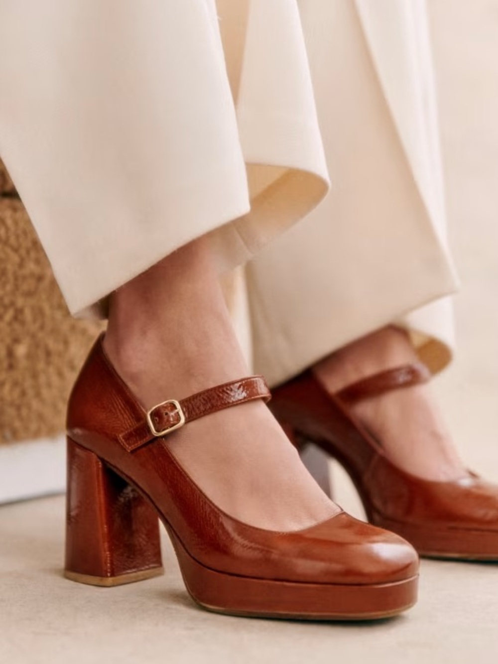 Sézane Georgia High Mary Janes in Polished Camel | US 7 - Picture 4 of 16